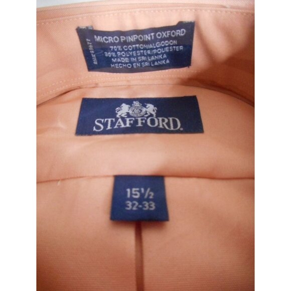 NWT NIB Vintage Mens Dress Shirt 15.5 32/33 long sleeve lite Orange Stafford - Picture 2 of 4